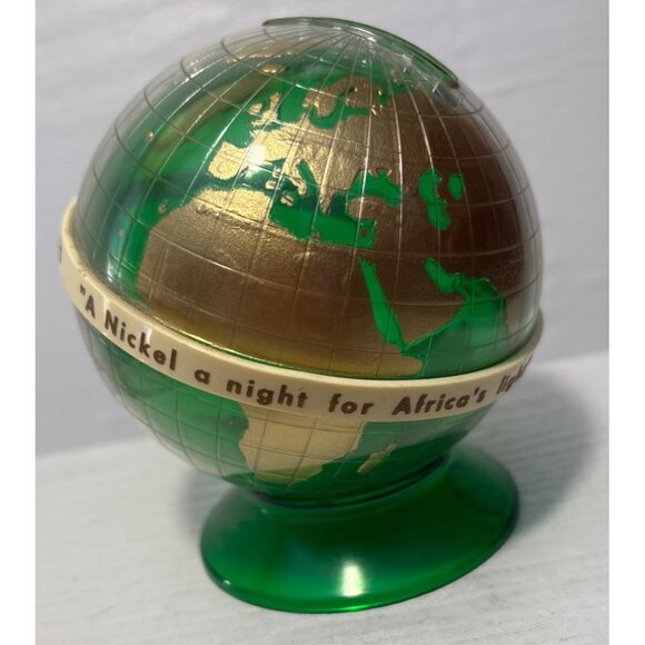 Vintage Team Chadaneers Green & Gold Plastic Globe Bank  For Africas Lights 4.5" - Picture 3 of 8